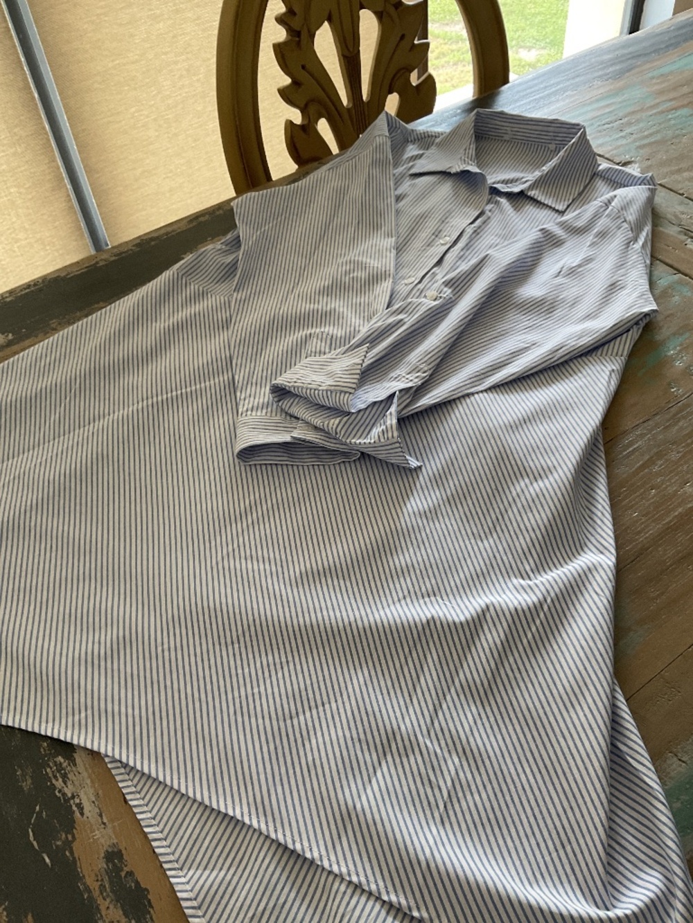 Summer blue/white pinstriped flowing dress, Size L/M